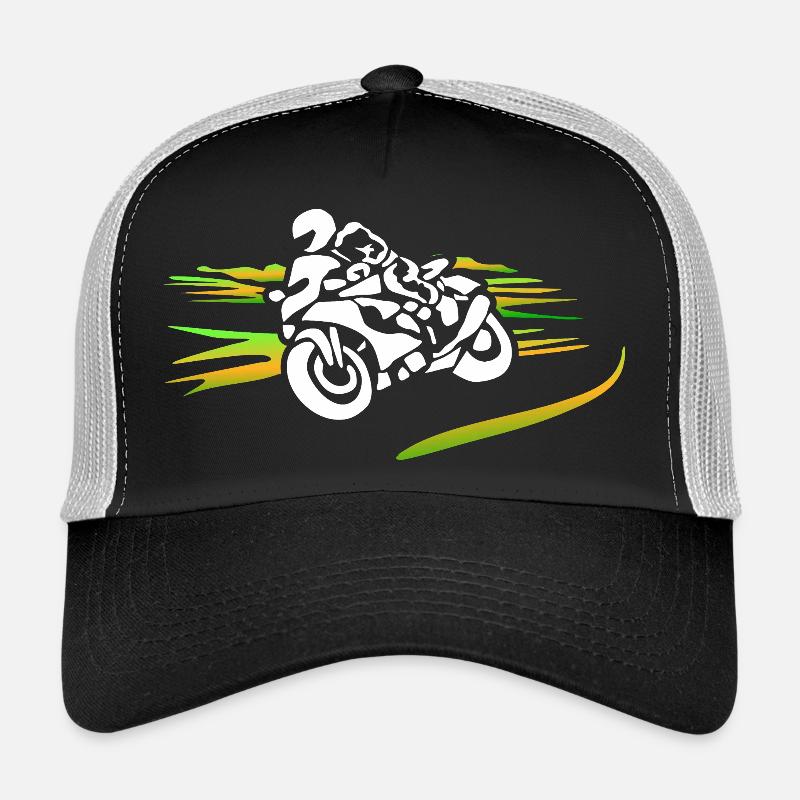 Silhouette de moto à rayures colorées Casquette trucker 