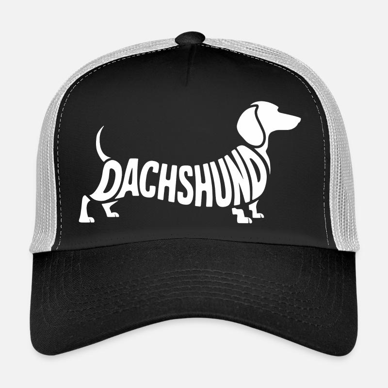 Dachshund Hund Silhouette Schriftzug - Trucker Cap - Schwarz/Steingrau