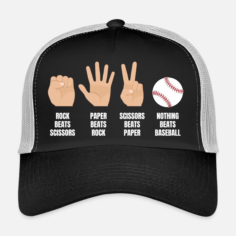 Rock, paper, scissors, nothing beats baseball Trucker Cap