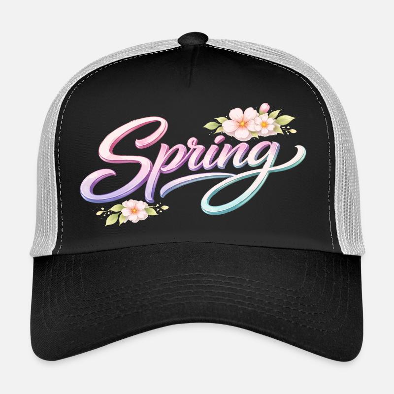 Spring Schriftzug mit Blüten - Trucker Cap - Schwarz/Steingrau