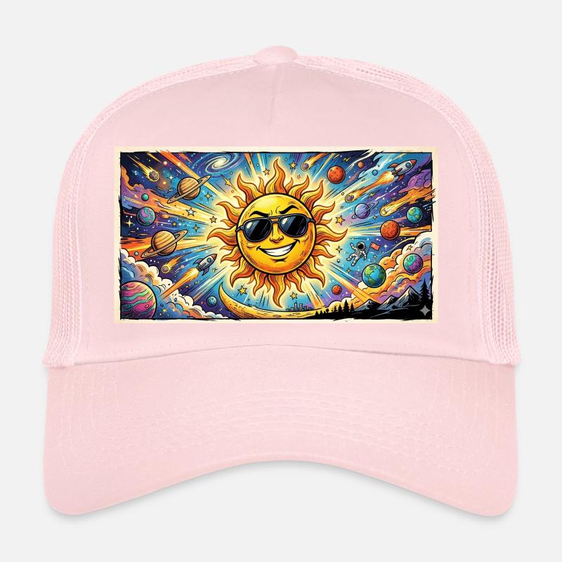 Soleil avec des lunettes de soleil dans le cosmos Casquette trucker 