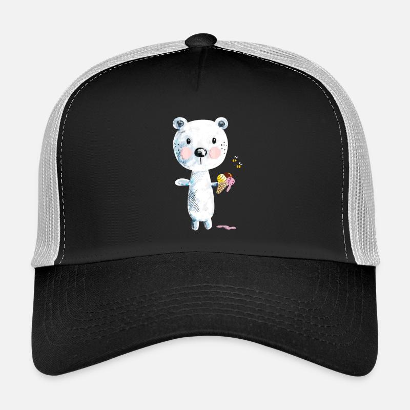 Niedlicher Eisbär Mit Eiscreme Und Bienen Comic - Trucker Cap - Schwarz/Steingrau