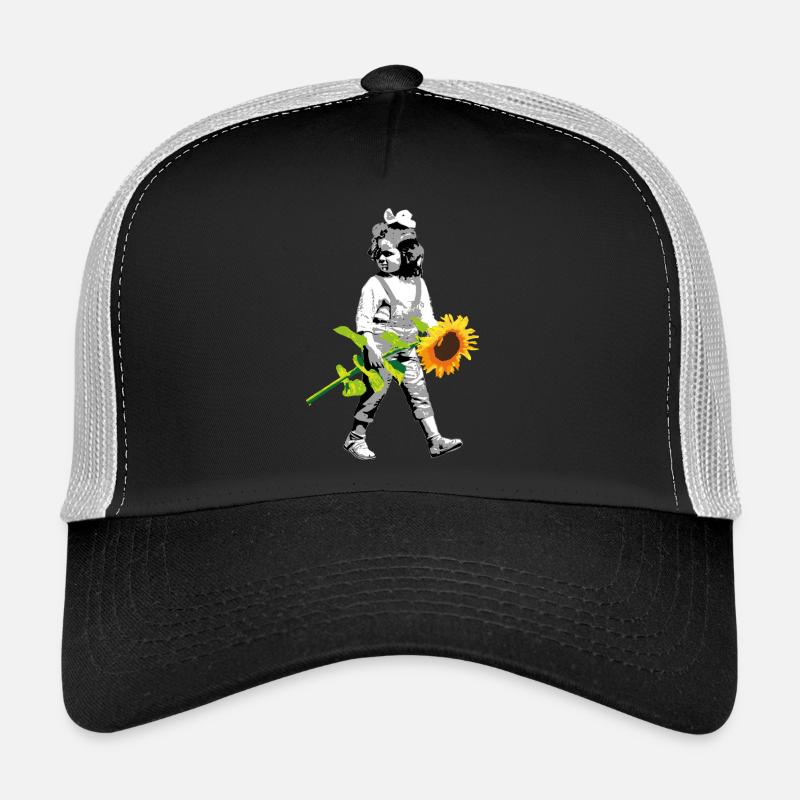 Blumenkind | Mädchen mit Sonnenblume - Trucker Cap - Schwarz/Steingrau