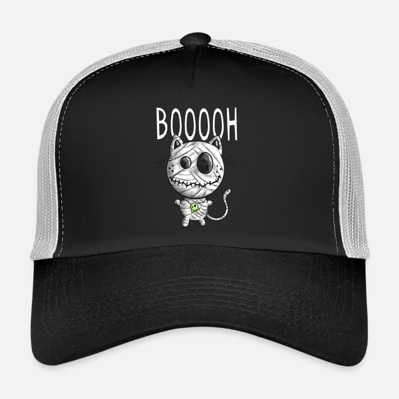Booh Katzen Mumie - Halloween - Comic - Fun - Trucker Cap - Schwarz/Steingrau