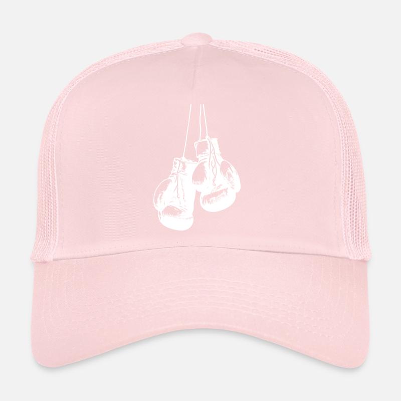 Conception de gants de boxe blancs suspendus. Conception de logo Casquette trucker 
