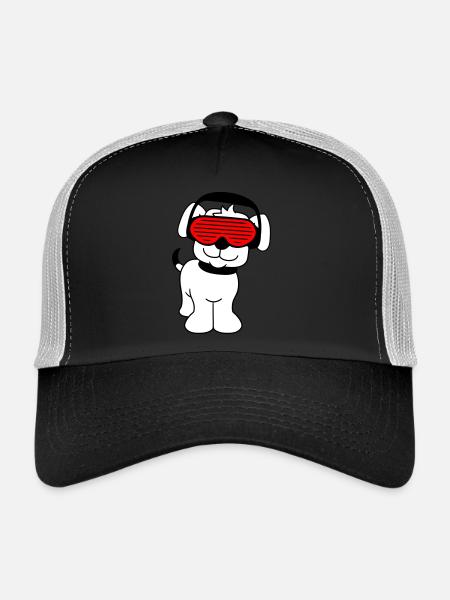 Cool Mignon DJ Chien Animal de compagnie Chiot Musique de fête - Casquette trucker  - noir/gris pierre - Devant
