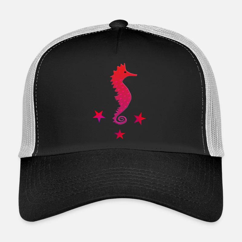 Hippocampe rouge avec hippocampe rose étoilé Casquette trucker 