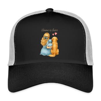 Home is Here – Familie mit Hund - Trucker Cap - Schwarz/Steingrau - Vorne