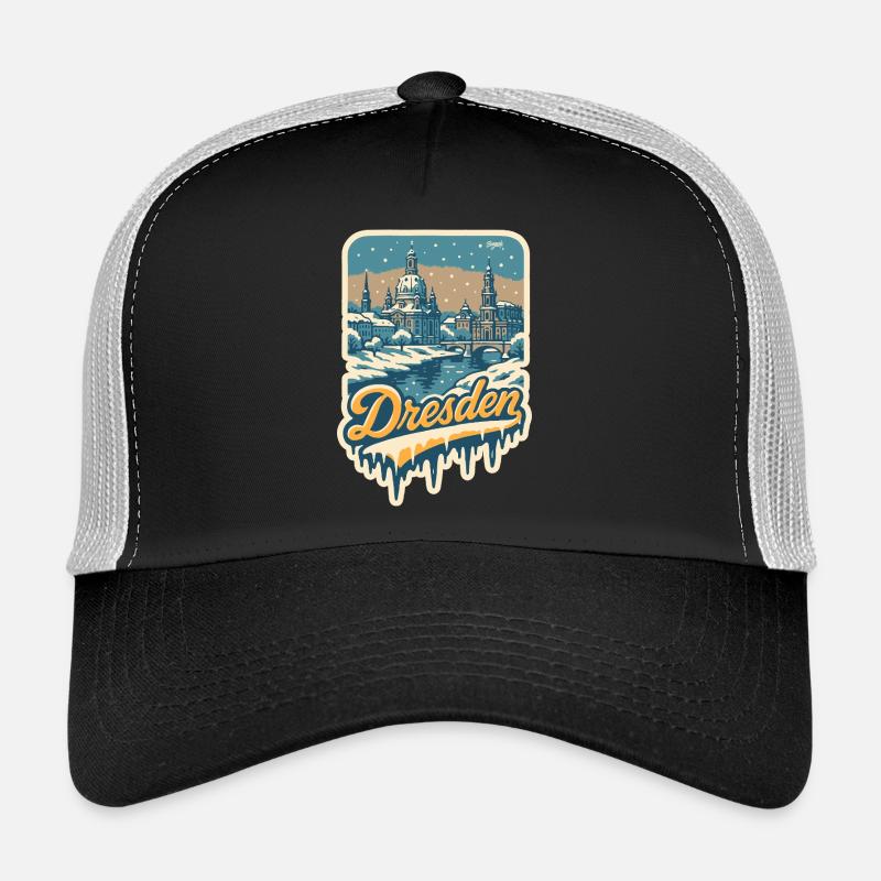 Winterliches Dresden – Altstadt im Schnee - Trucker Cap - Schwarz/Steingrau