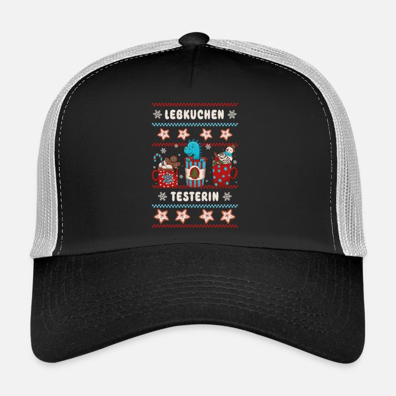 Weihnachten Lebkuchen Testerin mit Dino Trucker Cap