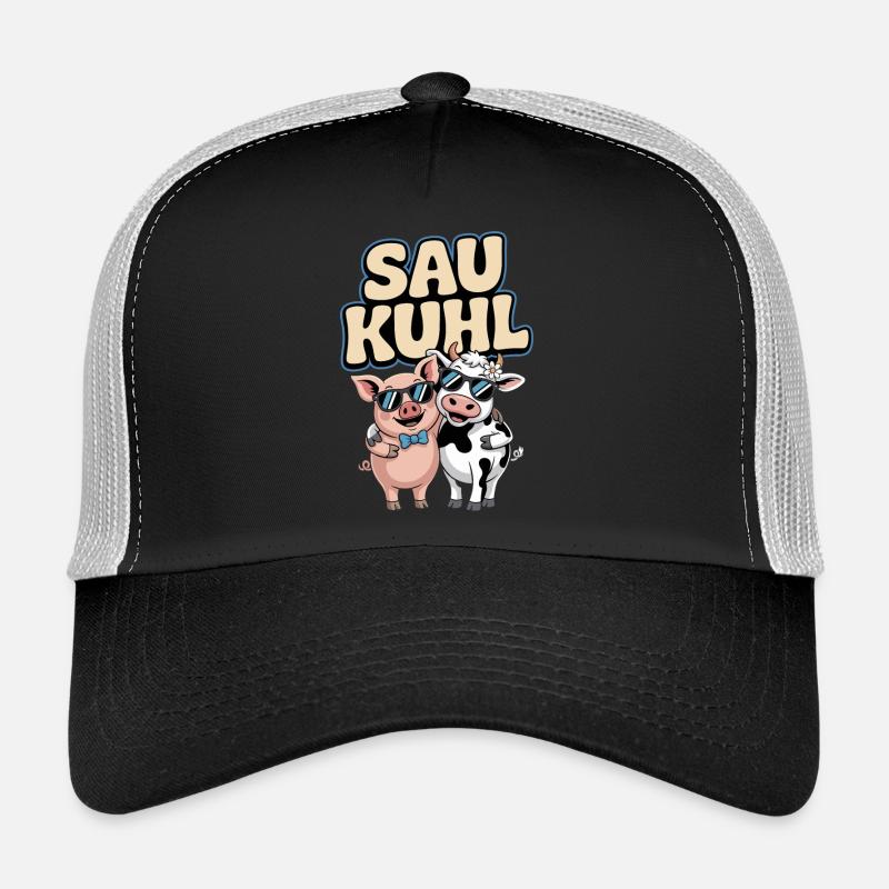 Sow Cool Pig And Cow With Sunglasses Trucker Cap
