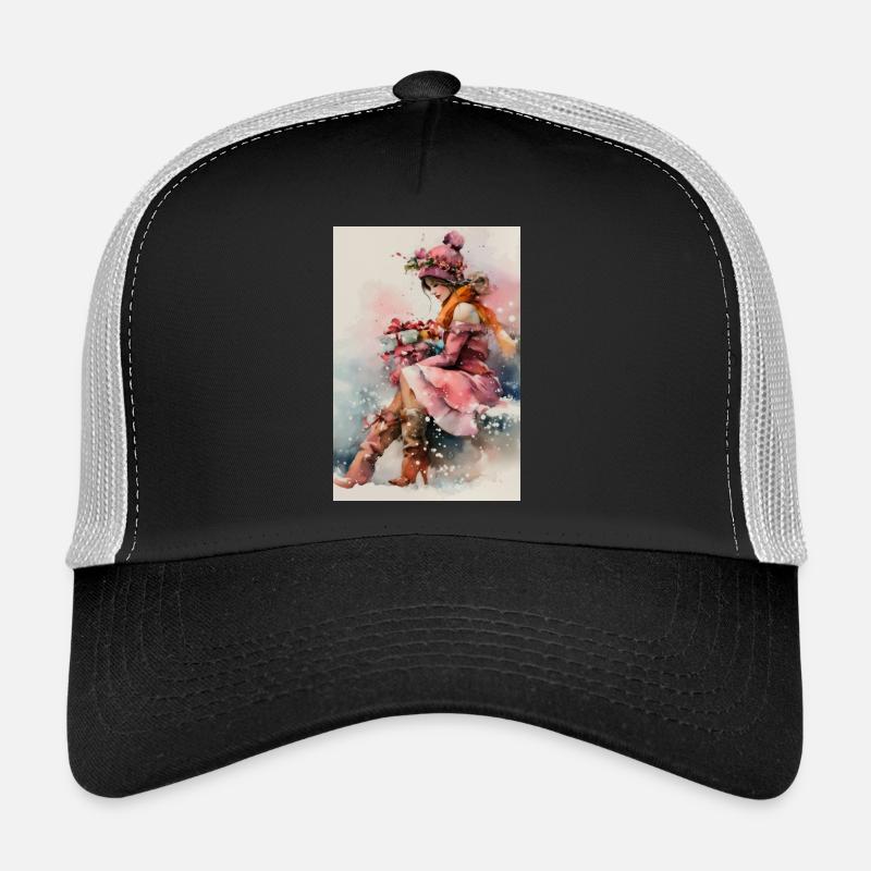 Wintermädchen in Aquarell und Geschenken Trucker Cap