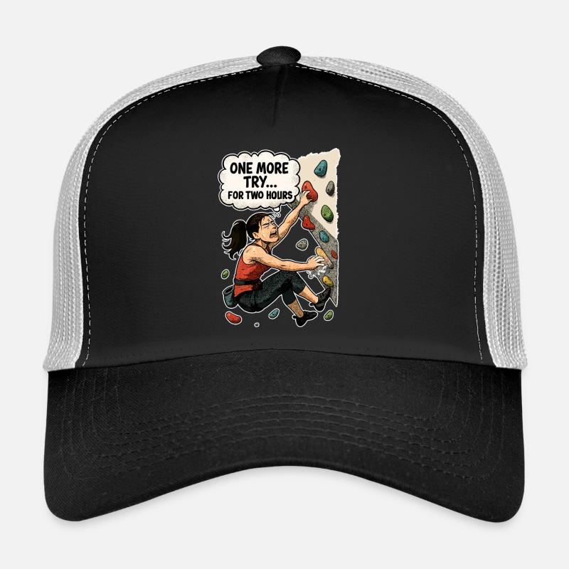 Bouldern Frau Überhang – One More Try Comic Trucker Cap