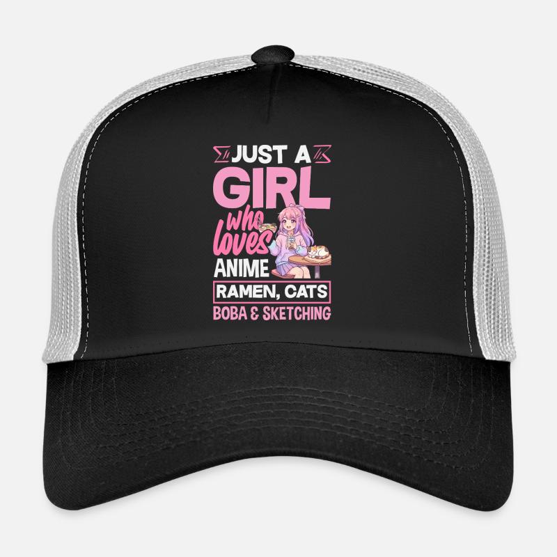 Filles d’anime Ramen Chats Boba Dessin Casquette trucker 