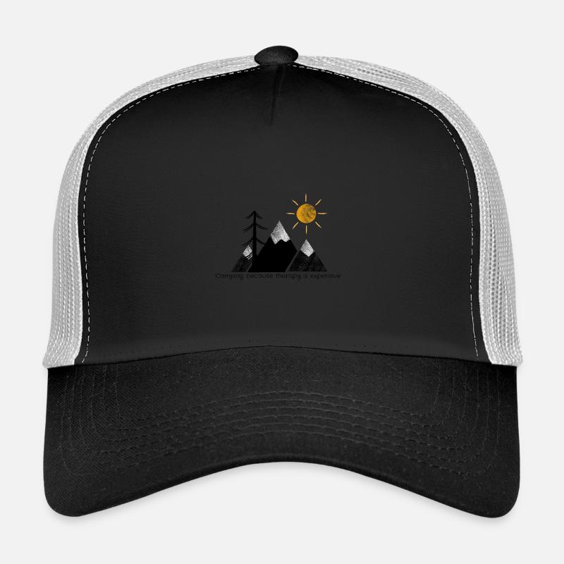 Camping because therapy is expensive black Trucker Cap