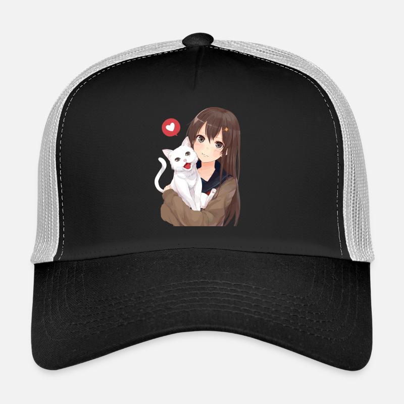 fille avec chat - Casquette trucker  - noir/gris pierre