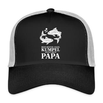 Angeln mit Papa. Papas Angelbuddy - Trucker Cap - Schwarz/Steingrau - Vorne