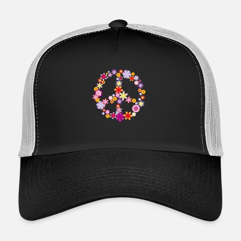 Frieden/Peace Symbol mit Blumen - Trucker Cap - Schwarz/Steingrau