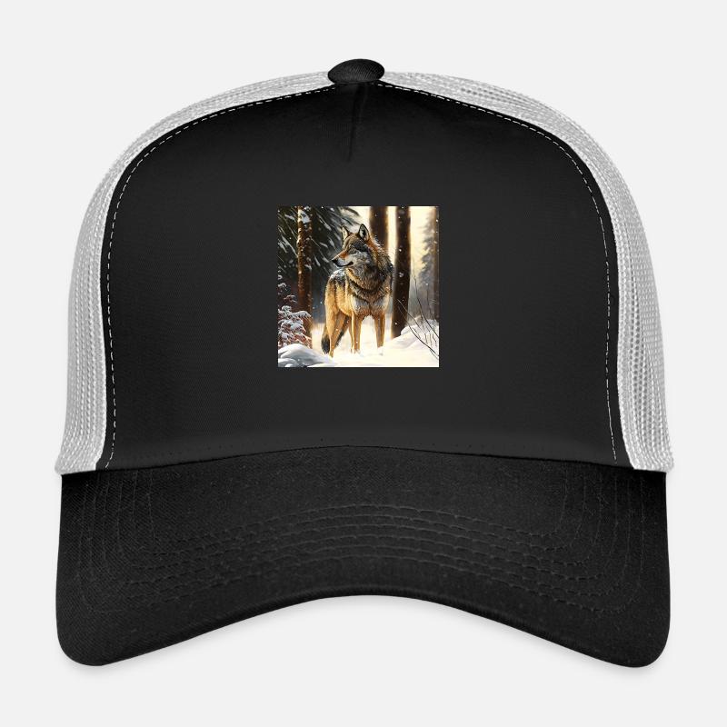Loup dans la forêt enneigée Casquette trucker 