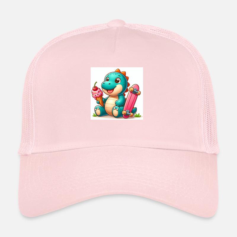 Dino turquoise avec cornet de crème glacée et planche à roulettes Casquette trucker 