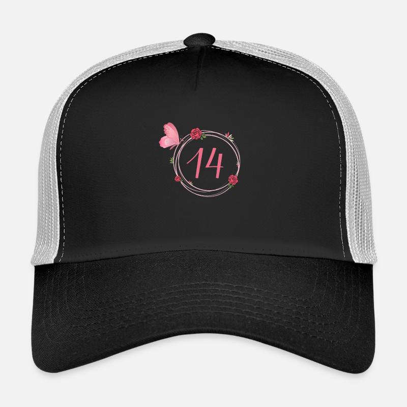 14. Geburtstag Schmetterlings- und Blumenmädchen - Trucker Cap - Schwarz/Steingrau