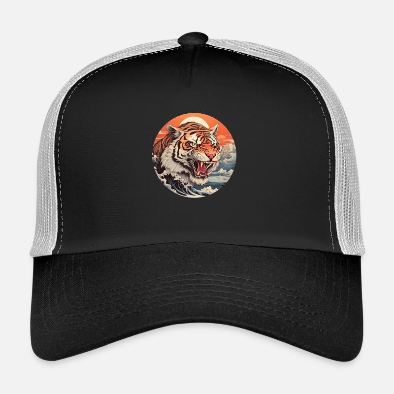 Wütende Tigerwelle Ukiyo-e Hokusai - Trucker Cap - Schwarz/Steingrau