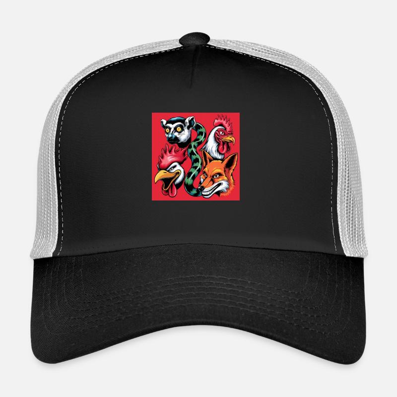 Pop Art Fox Rooster Lemur Snake Smile - Trucker Cap - black/stone grey