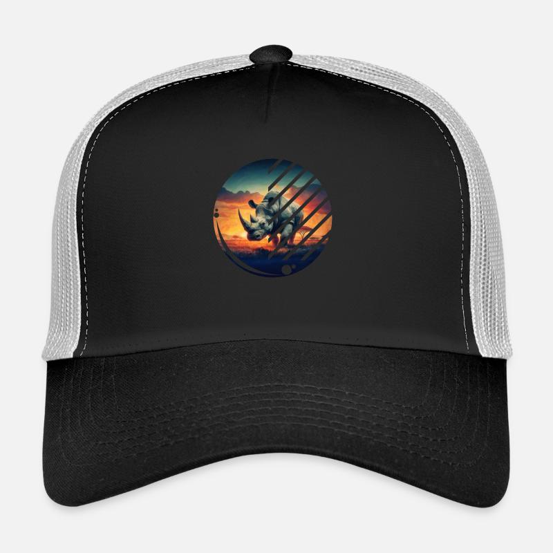 Geometric Rhino Sunset Scene Trucker Cap