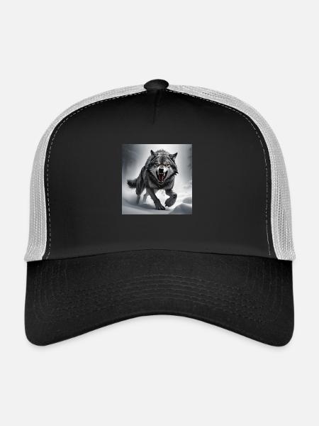 loup animal vecteur nature illustration design sauvage - Casquette trucker  - noir/gris pierre - Devant