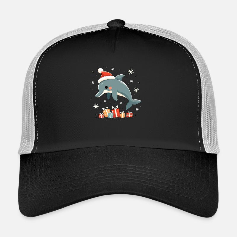 Dolphin with Santa Hat - Snowflakes Trucker Cap