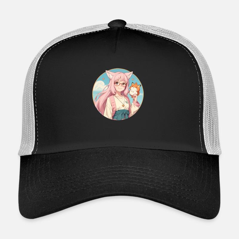 Fox Girl: Anime Style Charm with a Fox Trucker Cap