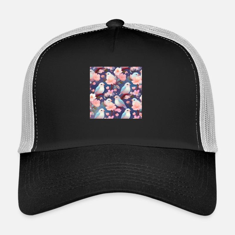 Birds in the Cherry Blossom Tree | Seamless pattern Trucker Cap