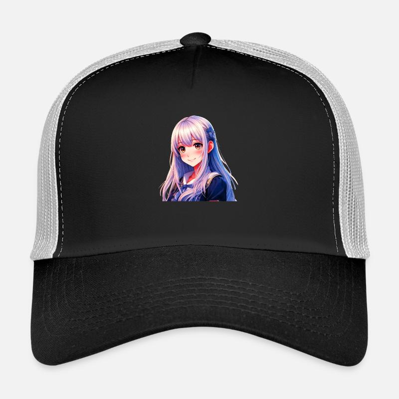 Anime Manga Mädchen - Trucker Cap - Schwarz/Steingrau