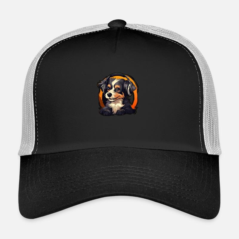 Süßer Hund Welpe mit Kopfhörern Berner Sennenhund - Trucker Cap - Schwarz/Steingrau