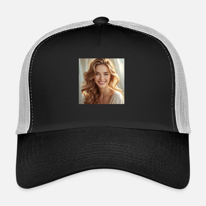 Schönes Mädchen mit glänzendem Haar Trucker Cap