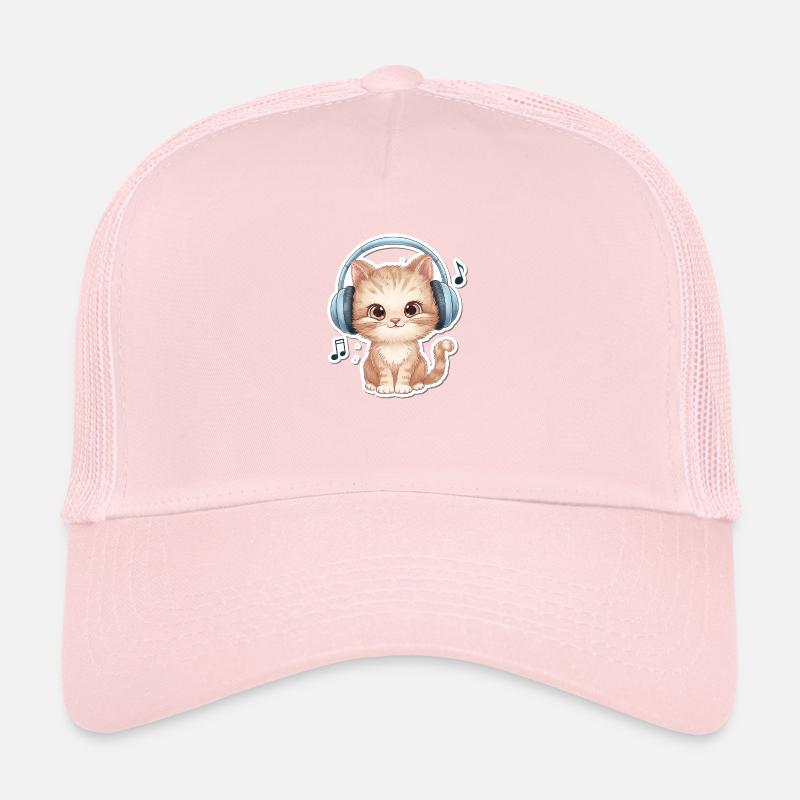 Chat mignon avec des écouteurs Doodle Casquette trucker 