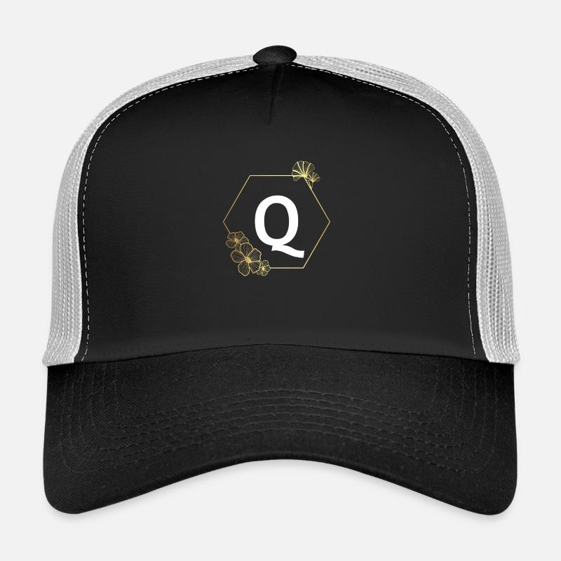 Buchstabe q Goldener Blumenrahmen Trucker Cap