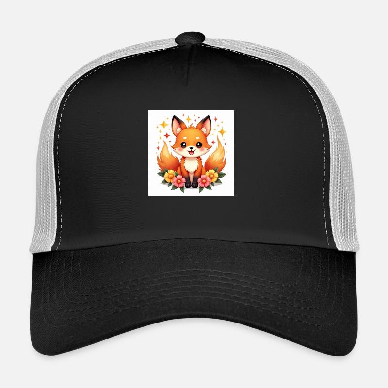 Magischer Fuchs & Blumen - Trucker Cap - Schwarz/Steingrau