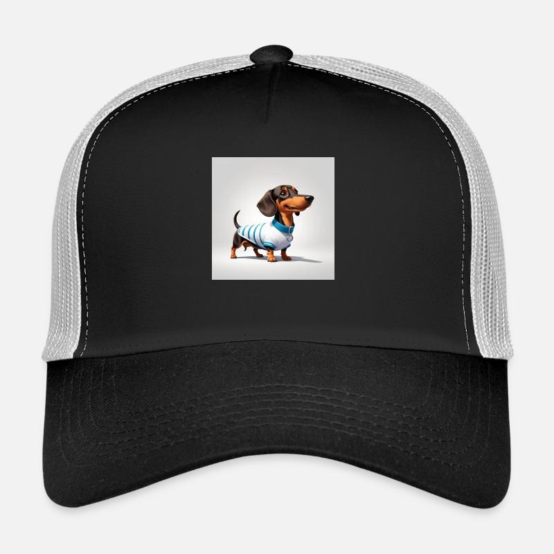 Dackel in Hundebekleidung - Trucker Cap - Schwarz/Steingrau