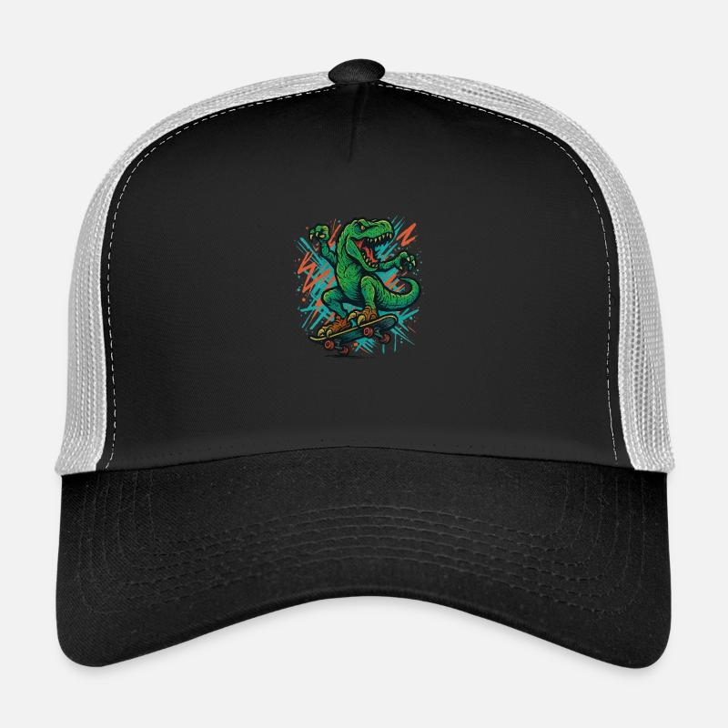 Dino mit Skateboard - Trucker Cap - Schwarz/Steingrau