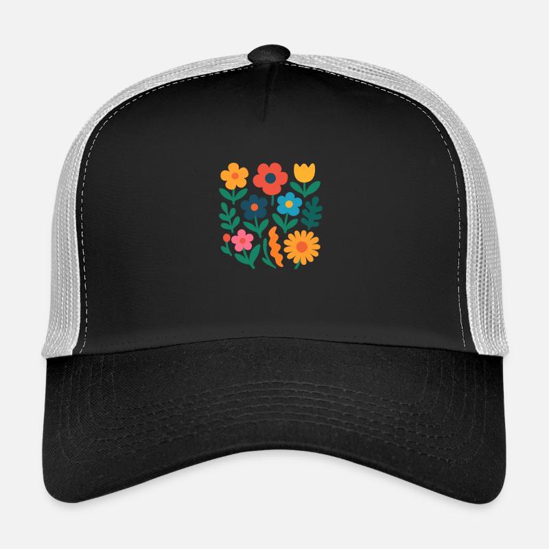 Bloody Vibes - Flache Designblumen - Trucker Cap - Schwarz/Steingrau