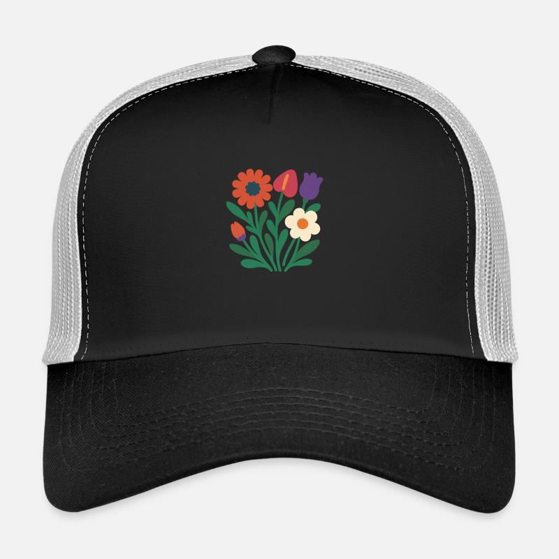 Exotic Bloom 2025 – Mix florales flaches Design  - Trucker Cap - Schwarz/Steingrau
