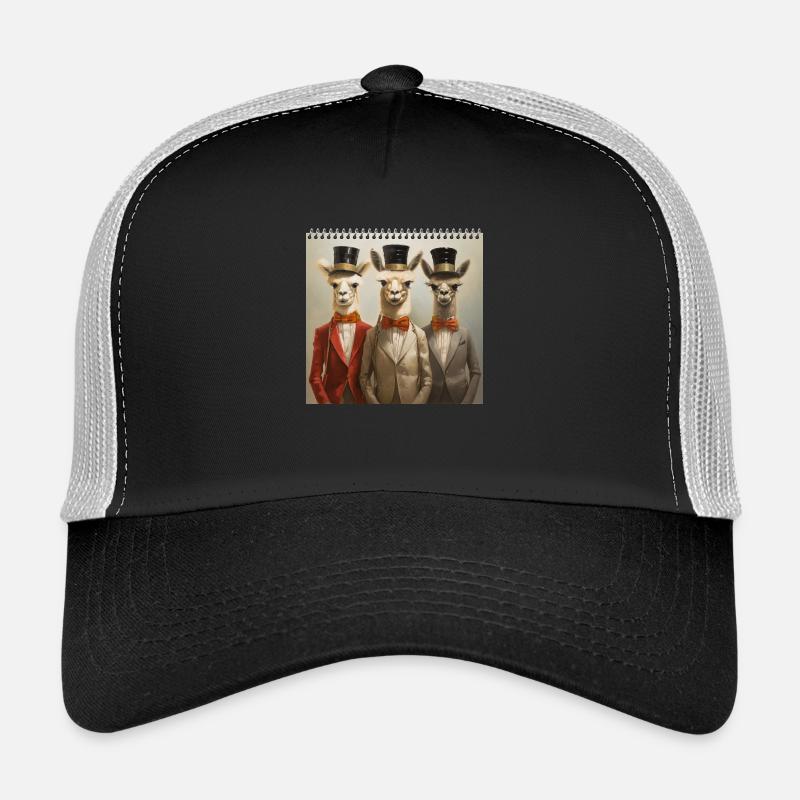 Anthropomorphic Surreal 3 Alpaca Men's Top Hat Trucker Cap