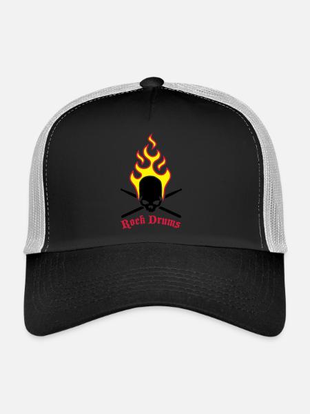 fire_skull_drumsticks_d_3c - Trucker Cap - black/stone grey - Front