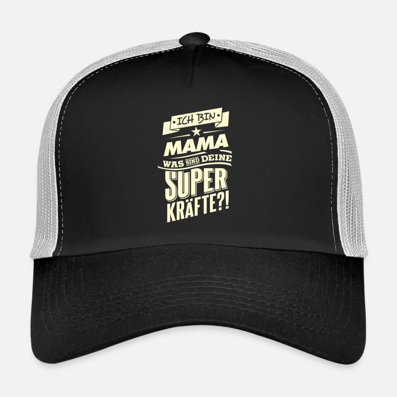 Superkraefte Mama Geburtstag RAHMENLOS Geschenk - Trucker Cap - Schwarz/Steingrau