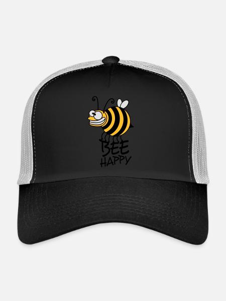 Abeille abeille fou épais heureux - Casquette trucker  - noir/gris pierre - Devant