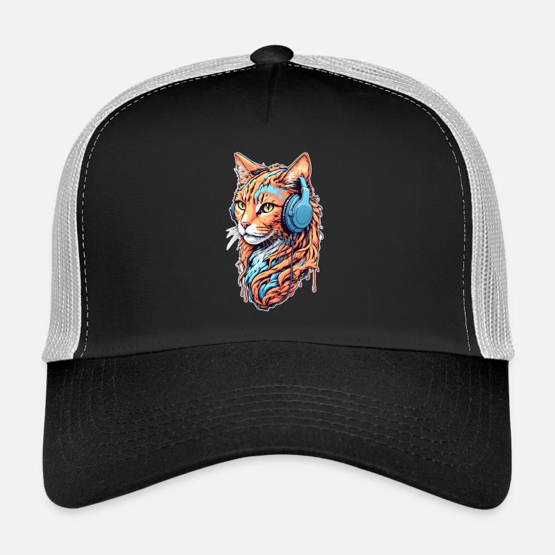 Katze hört Musik - Trucker Cap - Schwarz/Steingrau