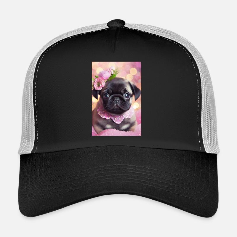 Hübsche Bulldogge mit Blumenkranz - Trucker Cap - Schwarz/Steingrau