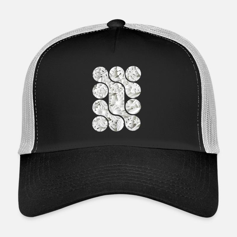 Motifs abstraits de feuilles blanches Casquette trucker 