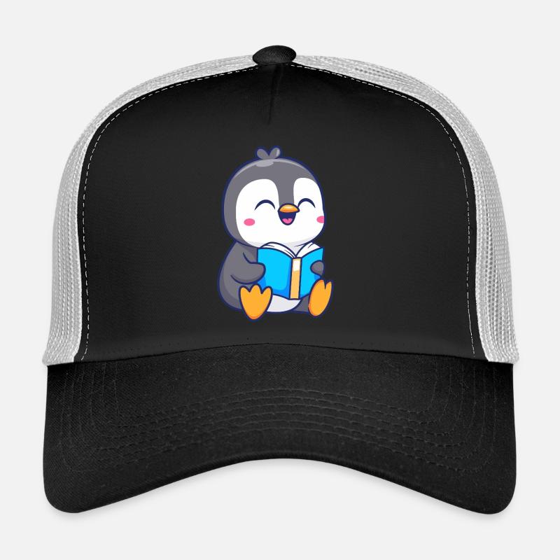 Adorable Penguin Reading Book Design Trucker Cap